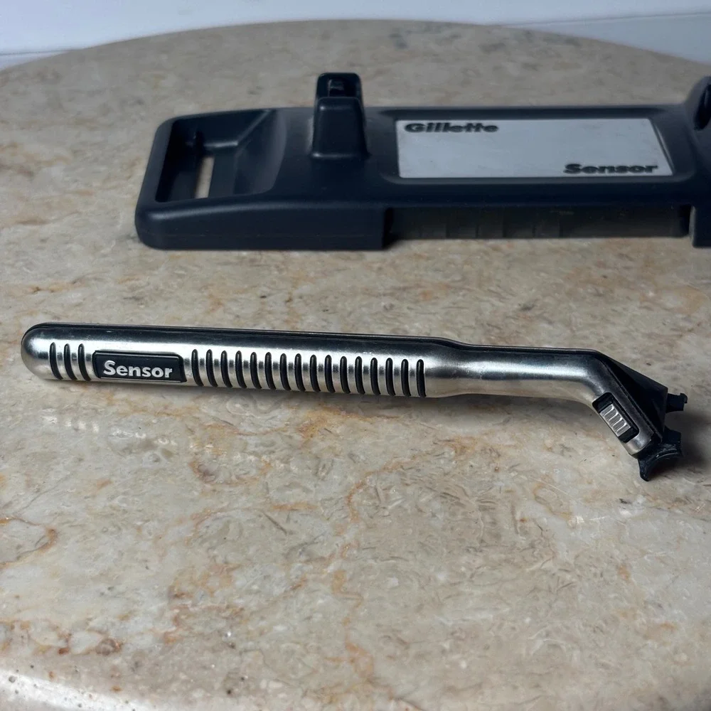Gillette Sensor Razor Silver Metal Handle Vintage Storage Case Mirror 1 Cart